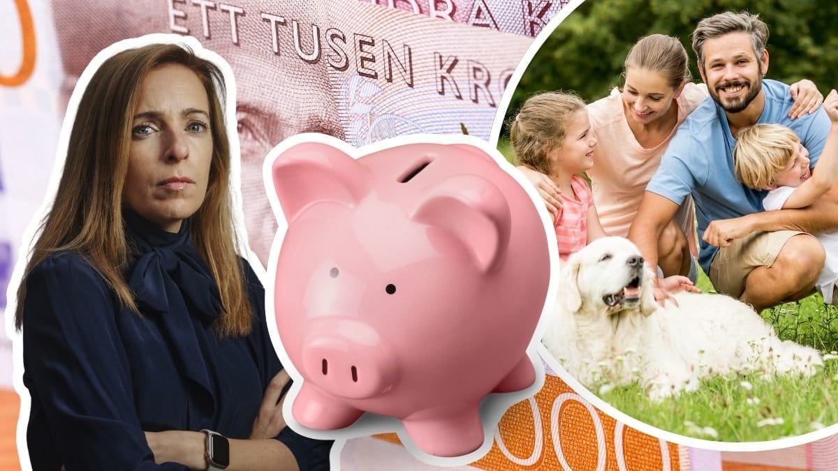 Moa Langemark, spargris och en familj med två barn