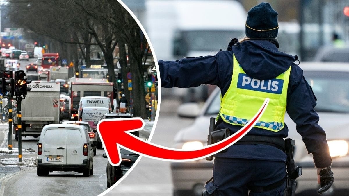 Trafik i Stockholm och en polis som stoppar en bil
