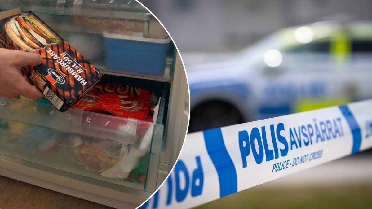 Bilder på en frysbox och en polisavspärrning.