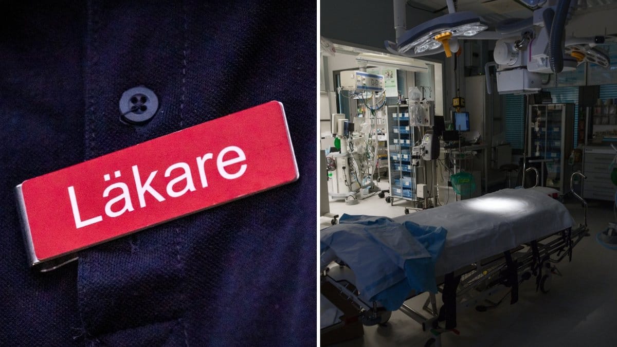 Bild på läkarskylt och operationsrum.