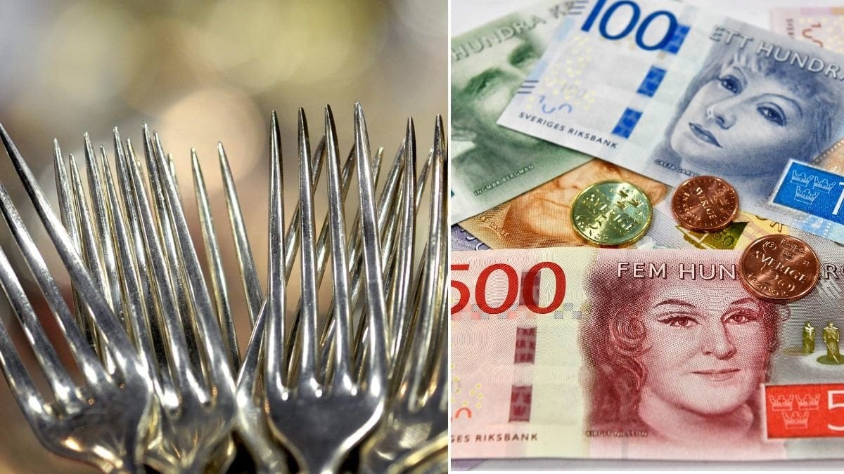 Silverbestick och pengar.