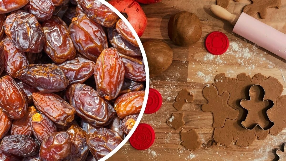Bilder på dadlar och pepparkaksbak.