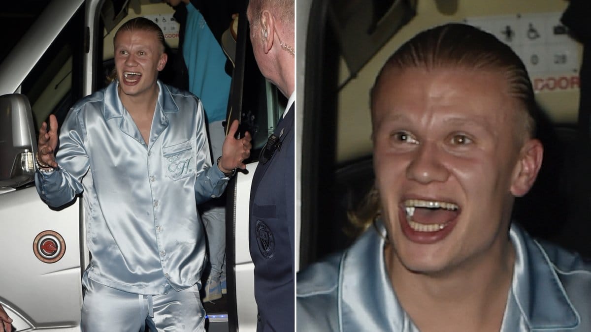 Erling Haaland dök upp i en minst sagt lyxig outfit på Manchester Citys titelfest.