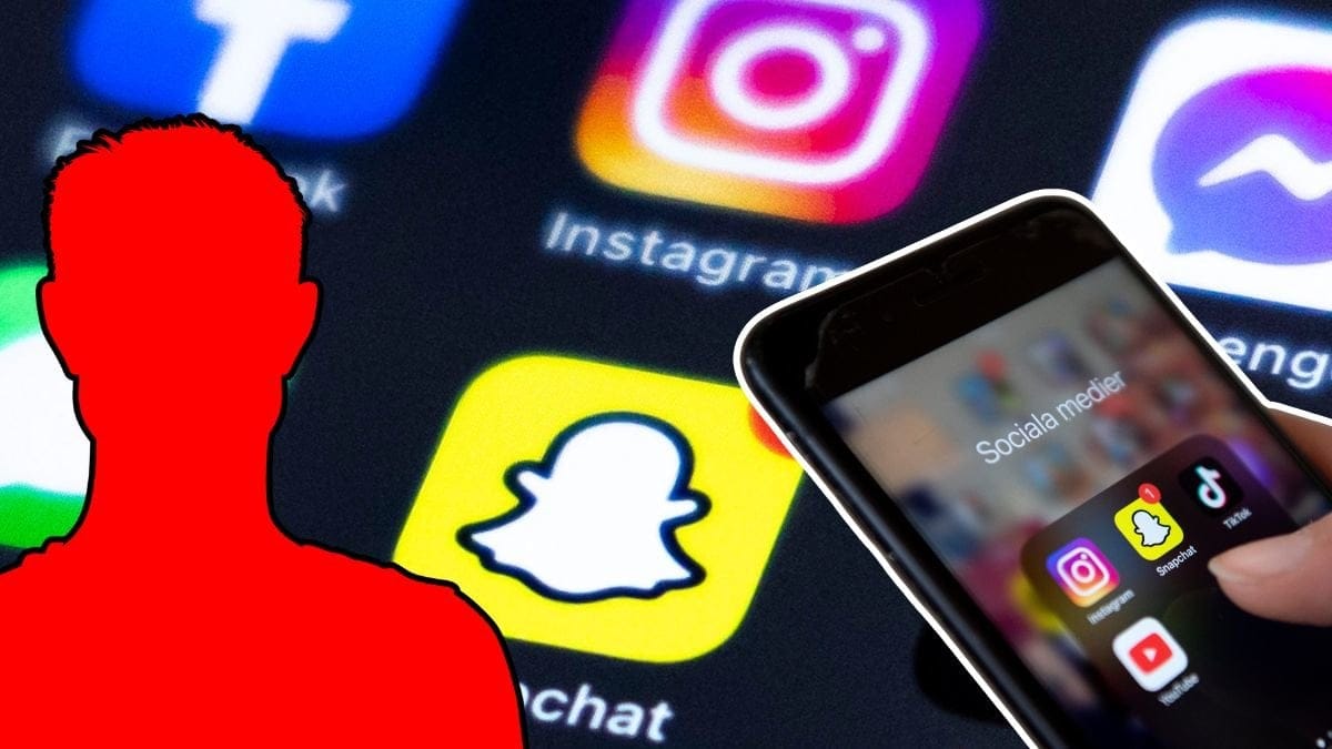 Snapchat, mobiltelefon och siluett av en man.