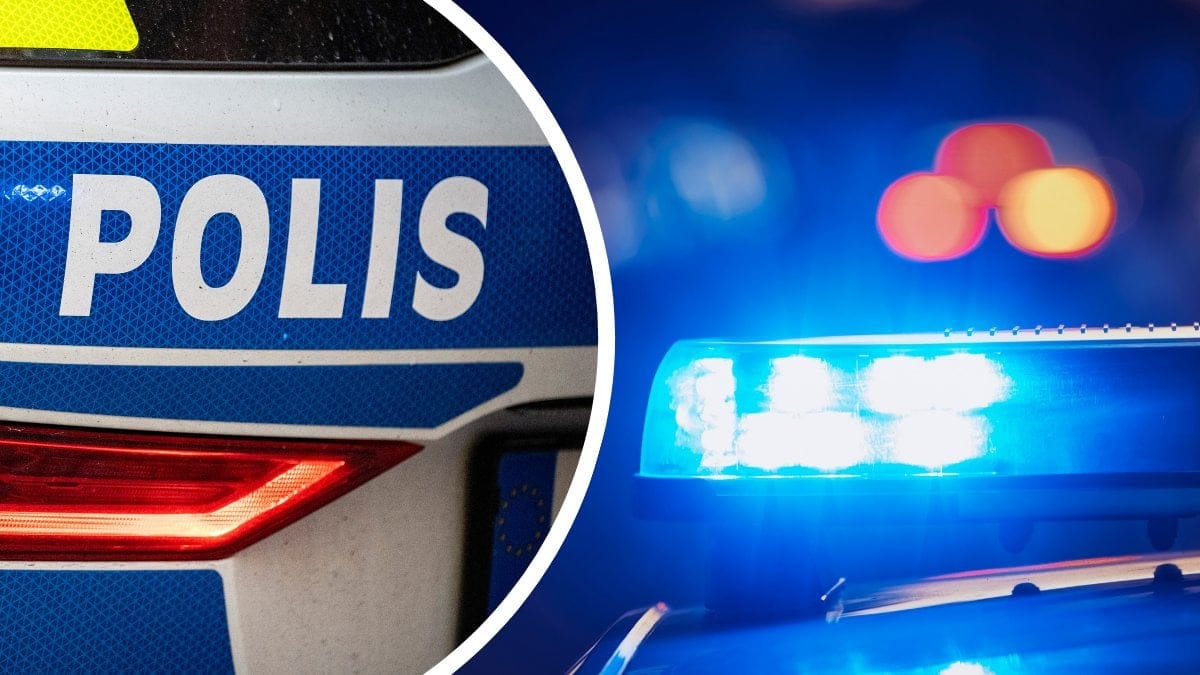 Polisbil vänster, blåljus höger.
