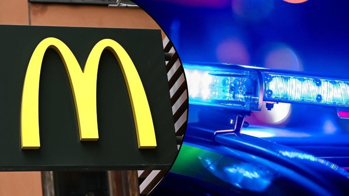 McDonaldsskylt och blåljus.