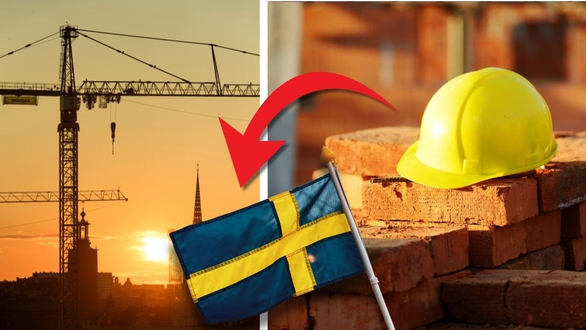 Lyftkran och byggarbetare hjälm.