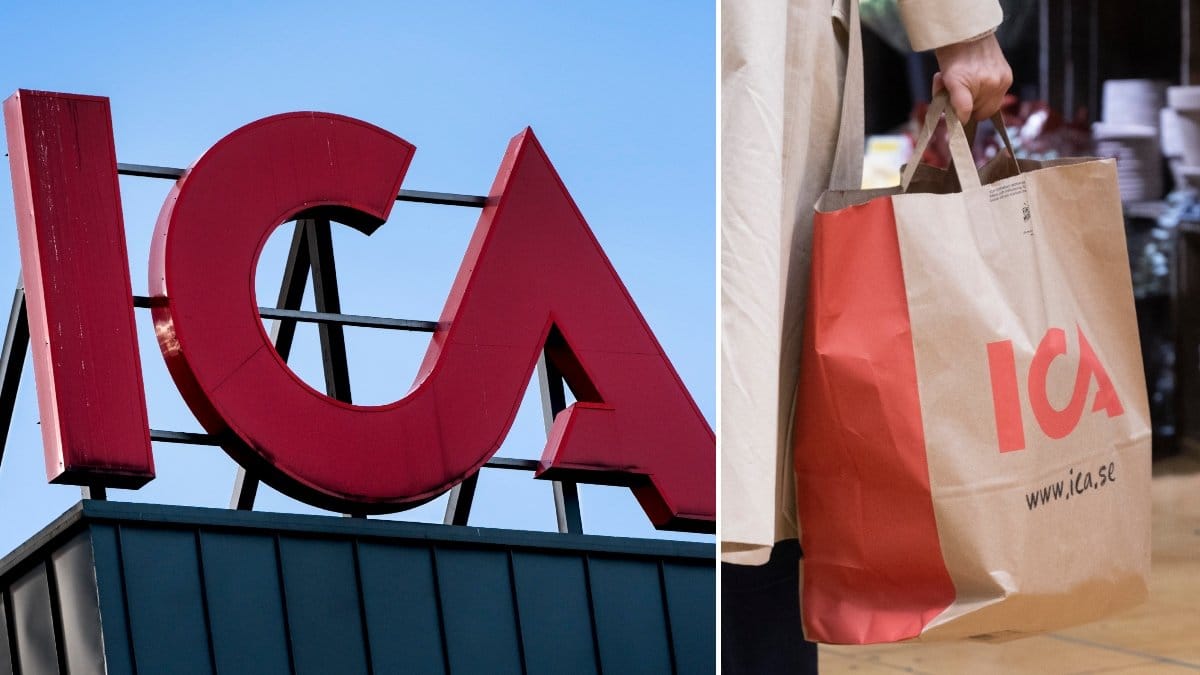 Bild på en Ica-kasse och en Ica-skylt.