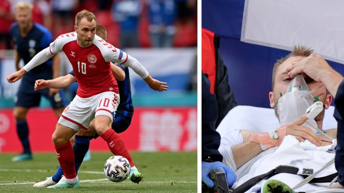 Christian Eriksen vårdas på sjukhus efter kollapsen mot Finland.