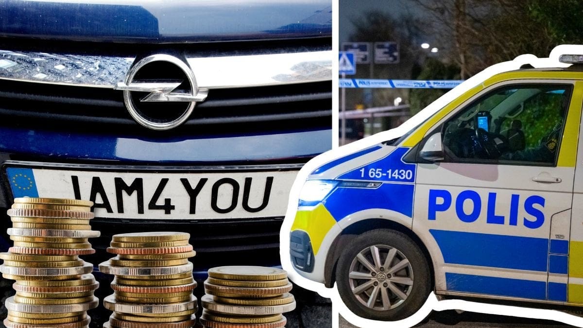 Registreringsskylt och polis.