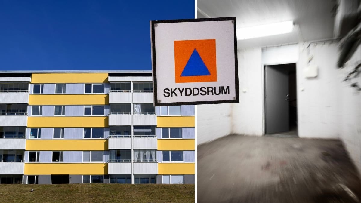 Bostadshus och ett skyddsrum.