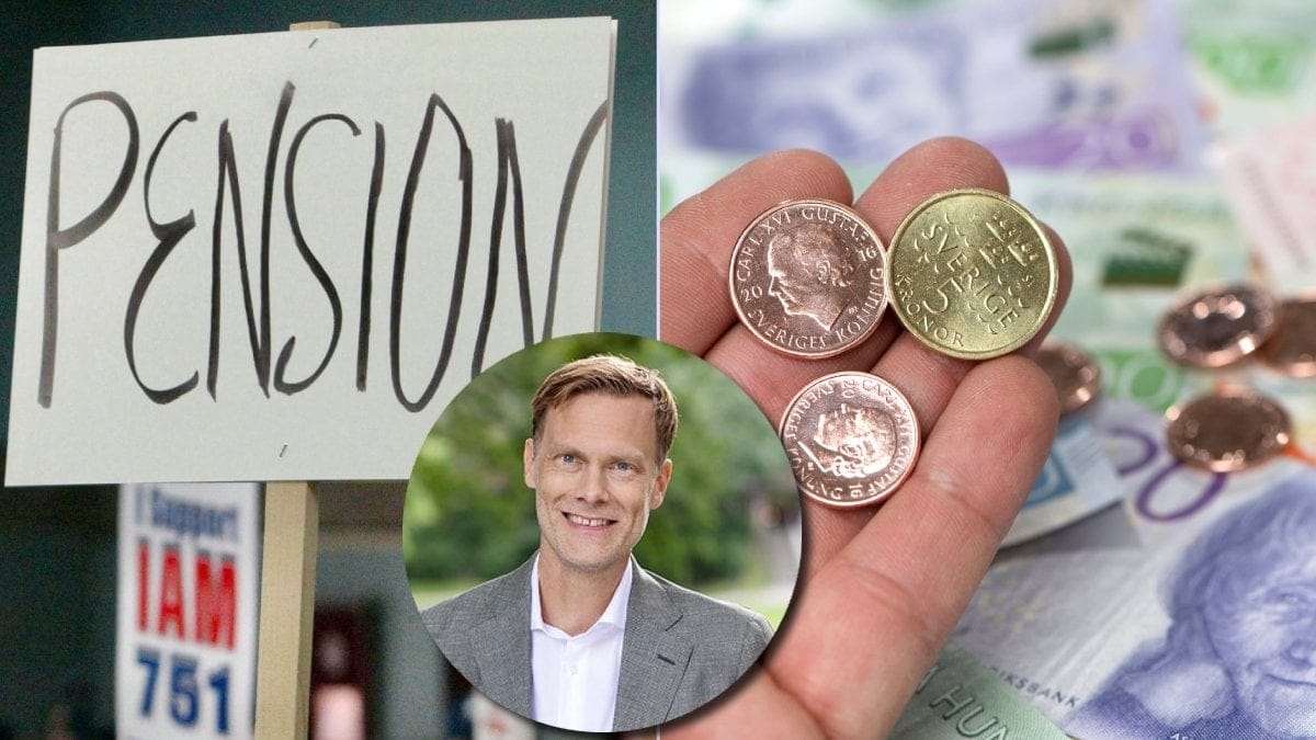 Skylt, pengar och pensionsekonomen Dan Adolphson Björck.