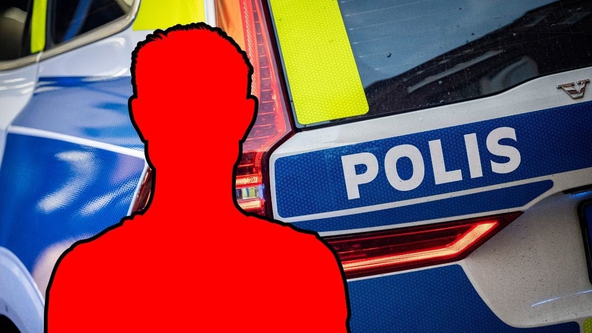 Polisbil och en röd siluett av en man.