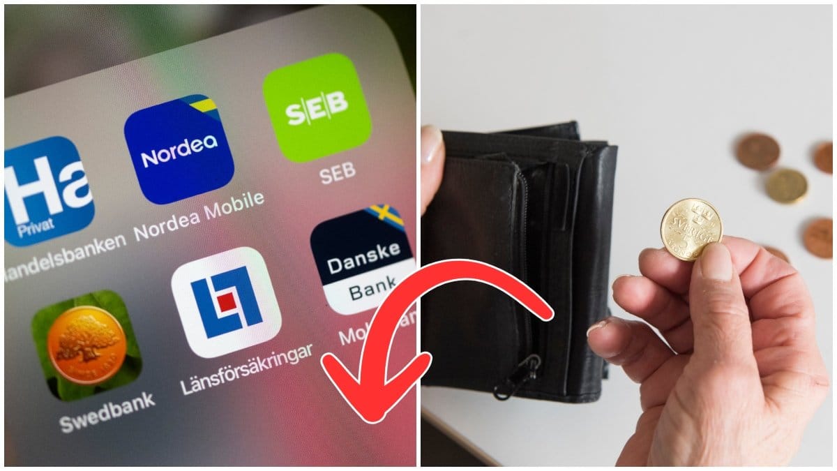 En mobilskärm med flera svenska banker och en tom plnbok.