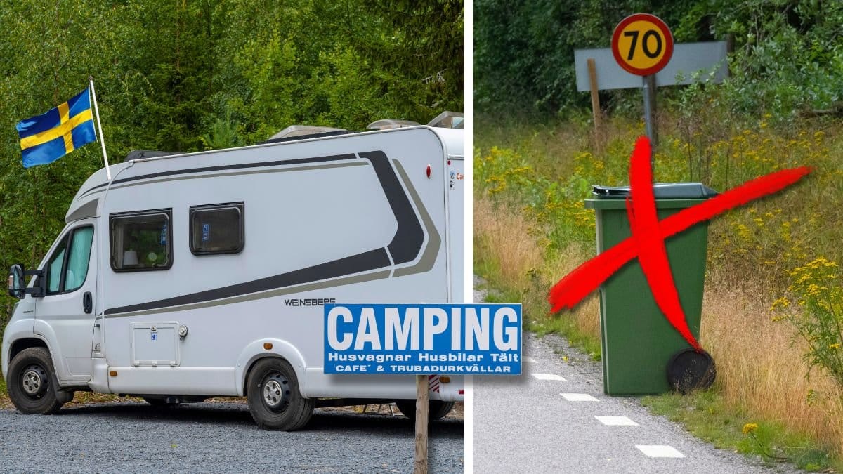 Husbil och soptunna.