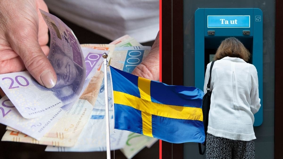 Sedlar, bankomat, svensk flagga