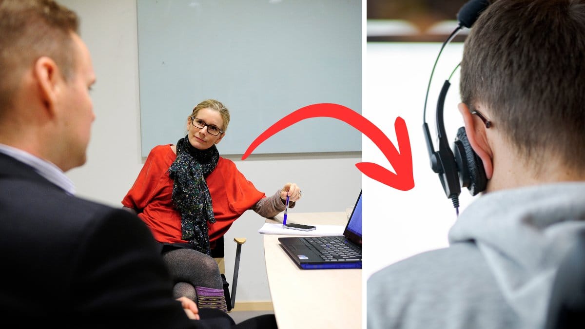 Anställningsintervju och person i headset