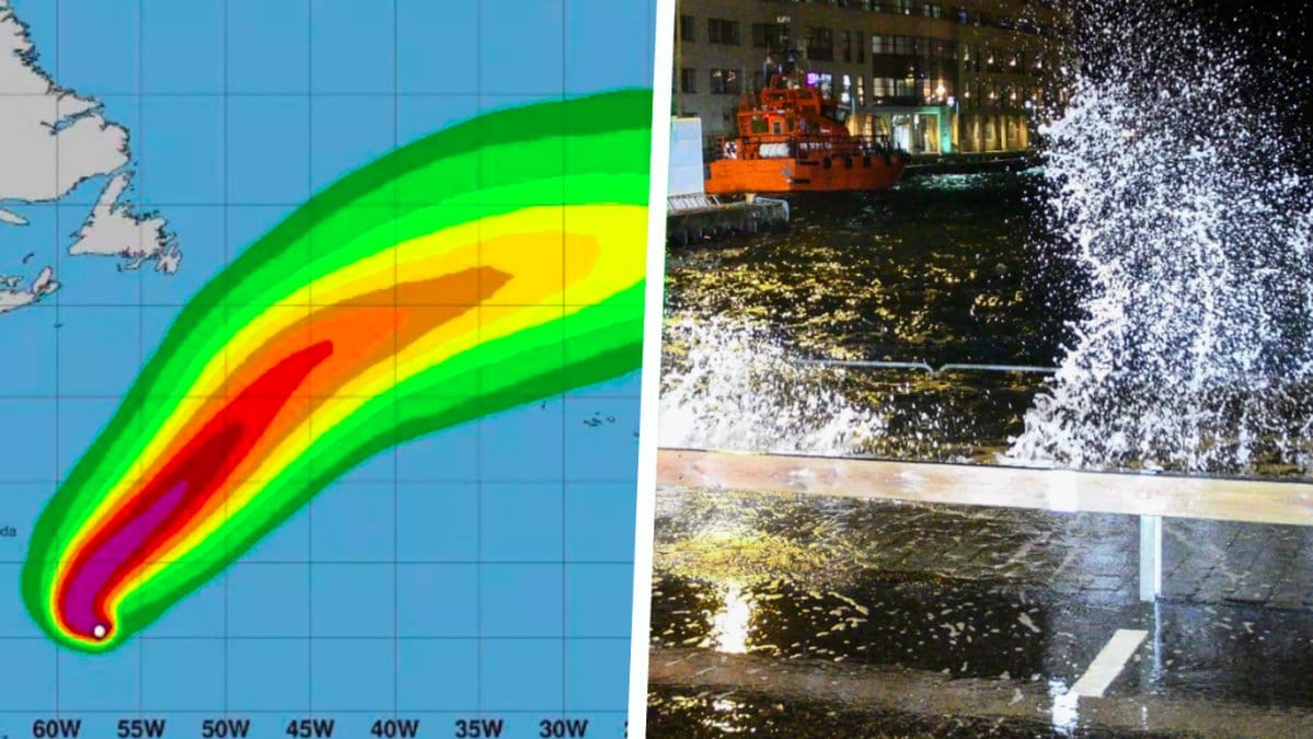 Satellitbild över Oscar – till höger en stormig bild. Kollage