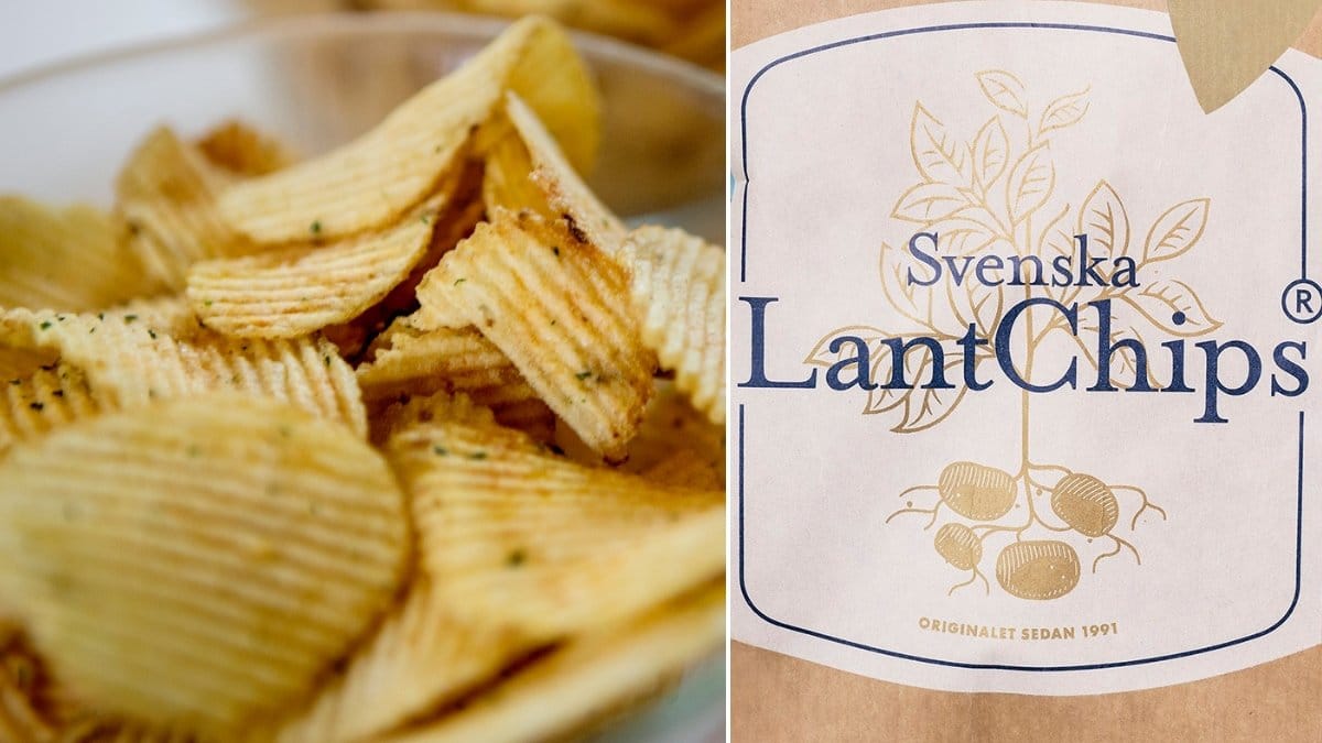 Bilder på chips och en lantchipspåse.