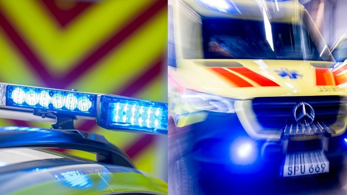 Blåljus och ambulans som rycker ut.