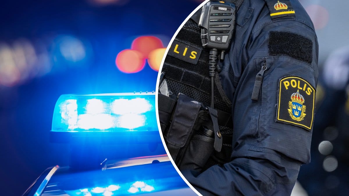 Blåljus vänster, polis i uniform höger.