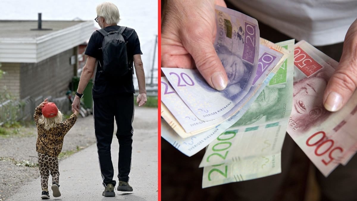 Man med barnbarn och plånbok