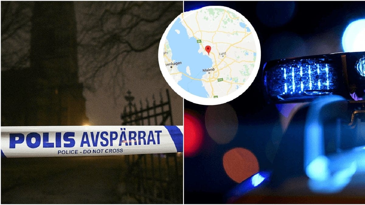 Polisavspärrning, polissirener och karta över Bjärred.