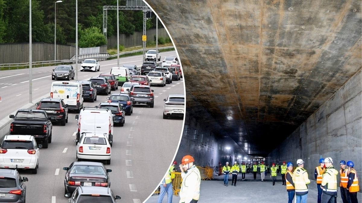 Bild på en bilkö och en del av tunneln.