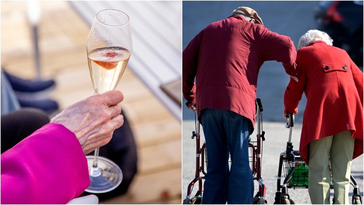 Champagneglas och pensionärer.