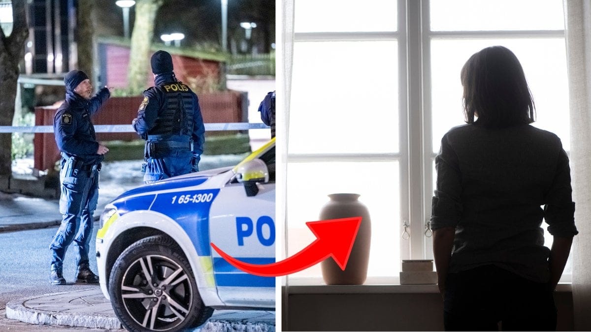 Poliser som jobbar och ledsen kvinna