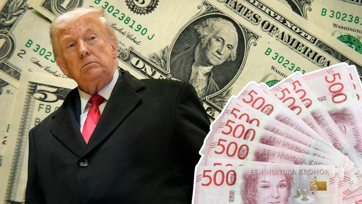 Dollarsedlar, Donald Trump och svenska femunhudrakronorssedlar.