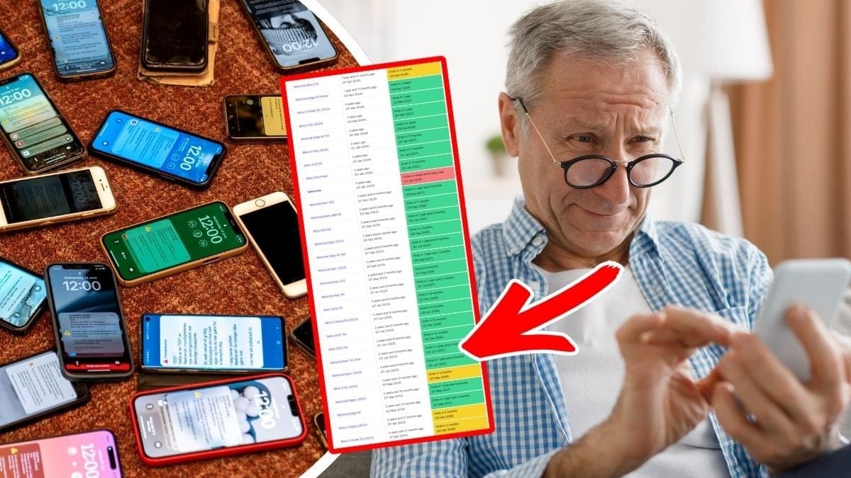 Mobiltelefoner och en äldre man med mobiltelefon