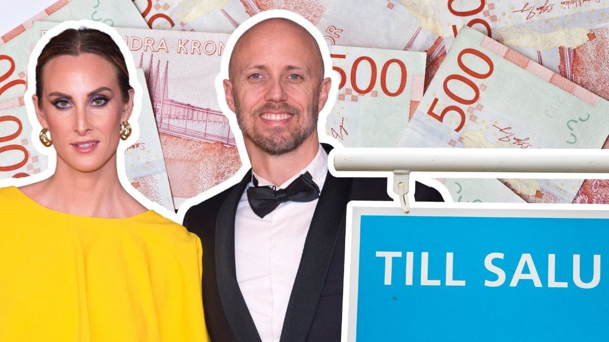 Ida Kjos och Lars Frölander samt en Till salu-skylt