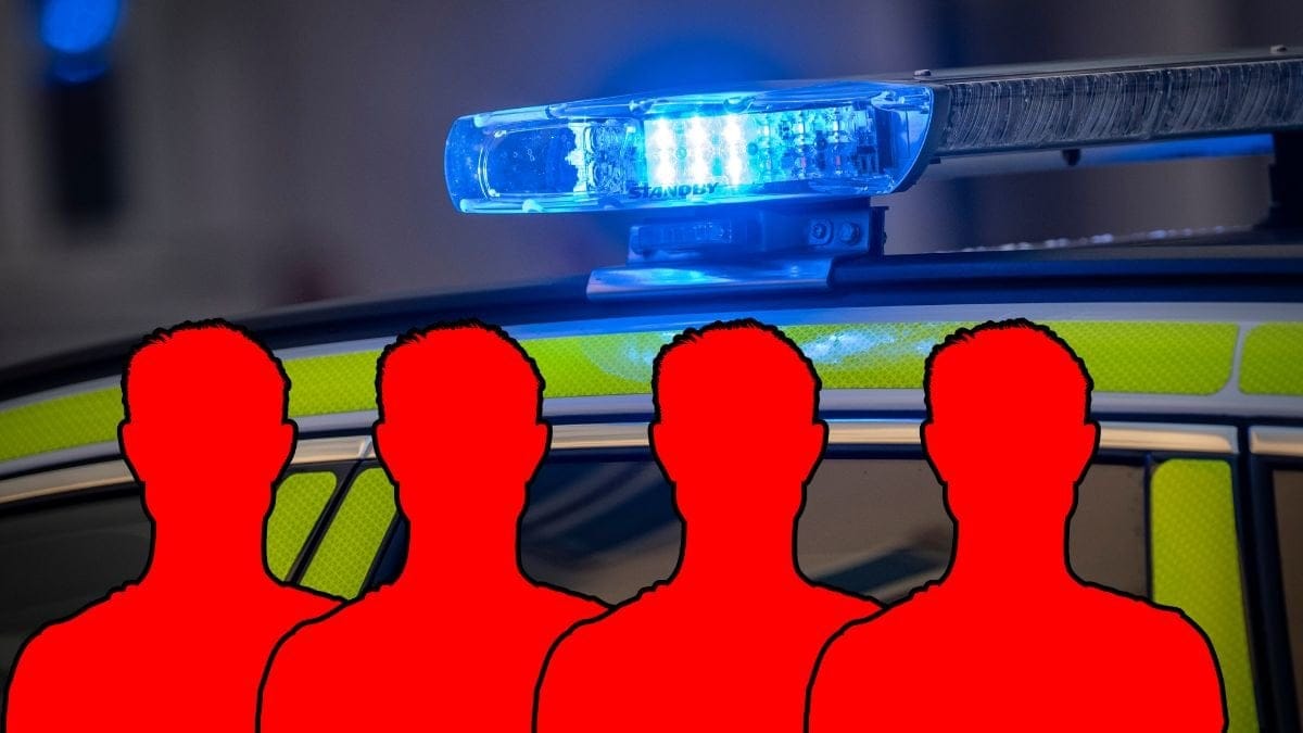 Polissiren och siluetter av fyra män.