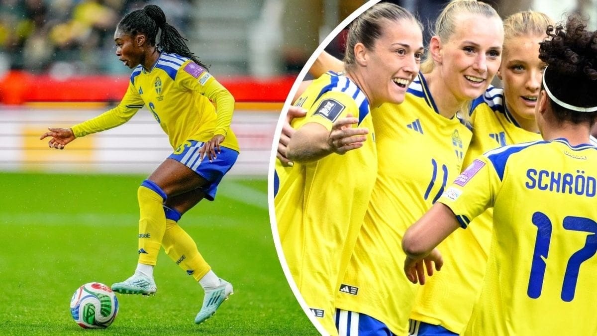 Monica Jusu Bah och en gruppbild på Stina Blackstenius, Filippa Angeldahl, Smilla Holmberg och Felicia Schröder