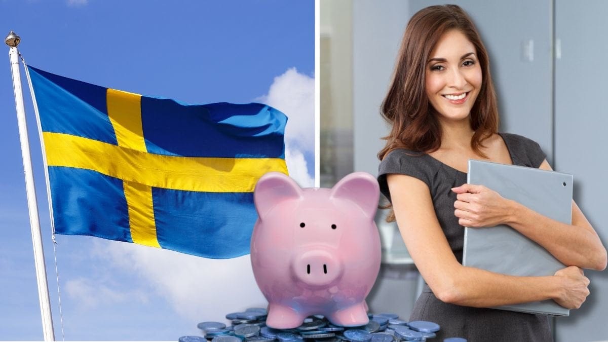 Sverigeflagga och kvinna.