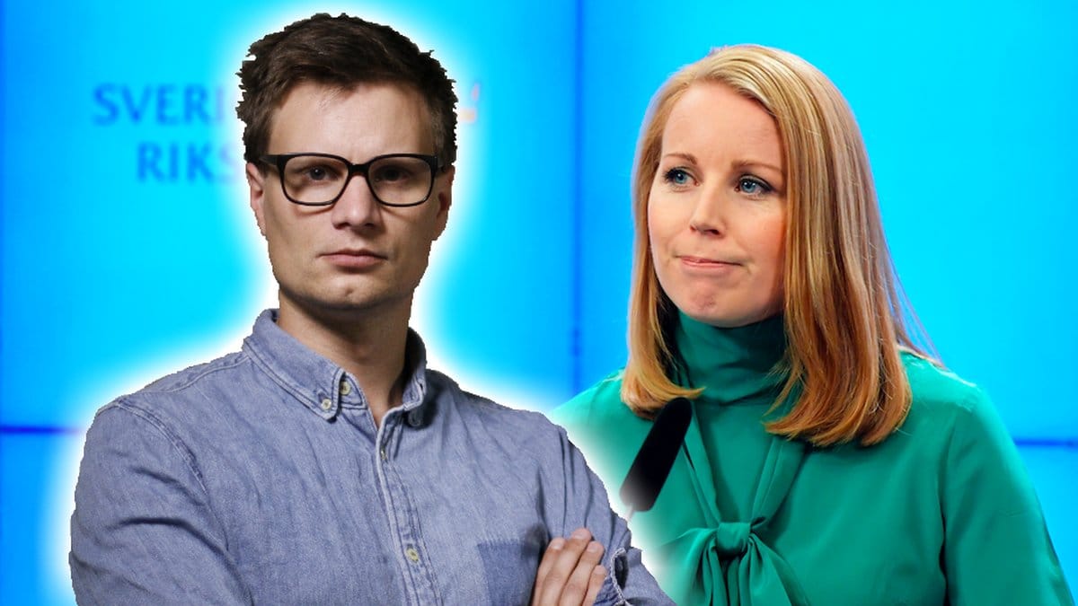 Annie Lööf. Karl Anders Lindahl är inklippt ovanför och ser arg ut. 