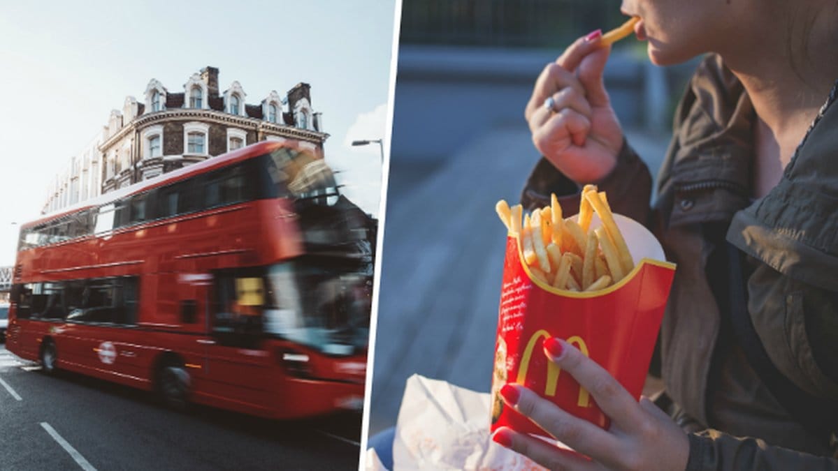 Londonbuss, mcdonalds pommes
