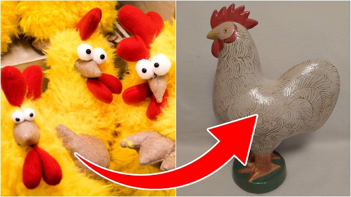 Bild på påskpynt med gula kycklingar och en höna från Lisa Larsson serien. 