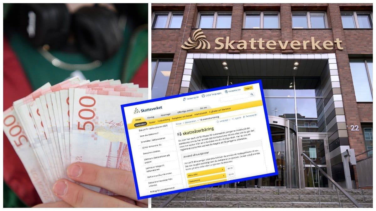 Sedlar och ingången till Skatteverkets huvudkontor.