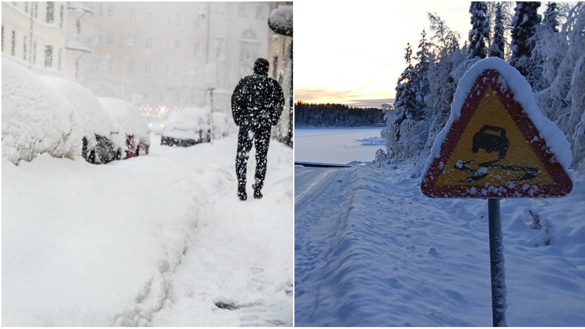 Man vandrar i snö