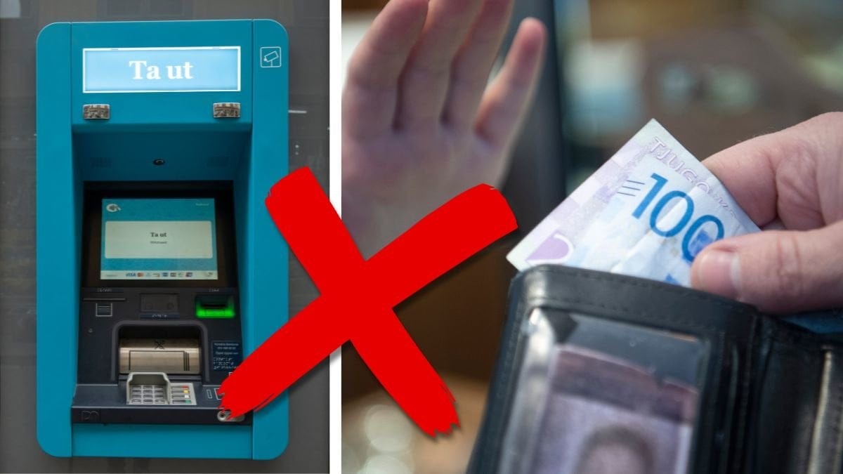 Bankomat och butik som tackar nej till kontanter.