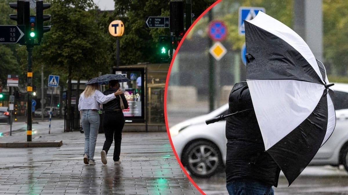 regnigt stockholm och ett paraply