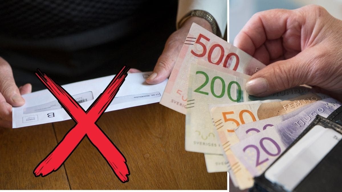 Brev, pengar i en plånbok och ett rött kryss över brevet.