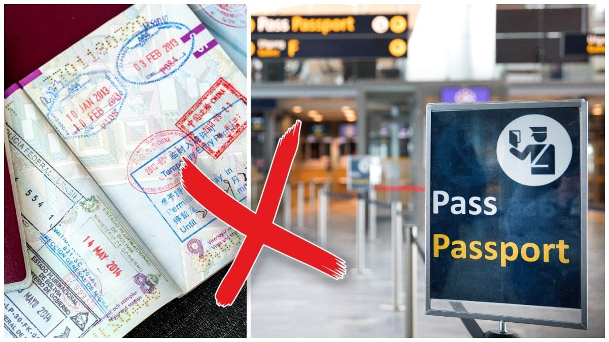 Öppet pass och en skylt om passkontroll