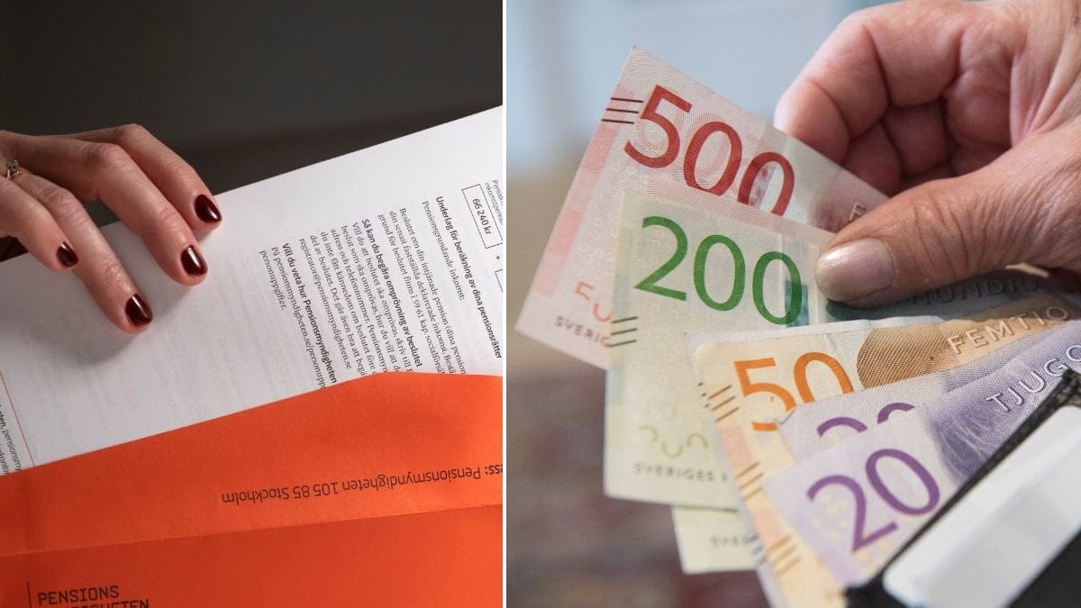 Pensionsbesked och pengar i en plånbok.