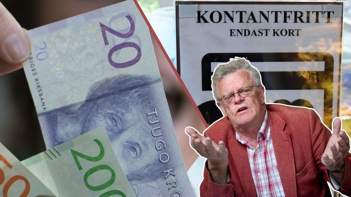 Kontanter, kontantfritt-skylt och Björn Eriksson.
