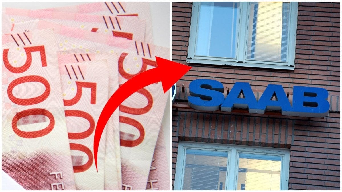 Pengar och en skylt på Saab.