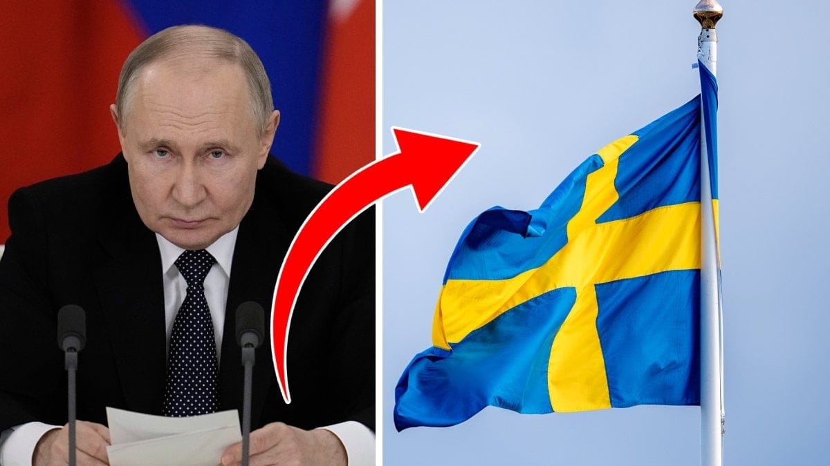 Rysslands president Vladimir Putin och svenska flaggan