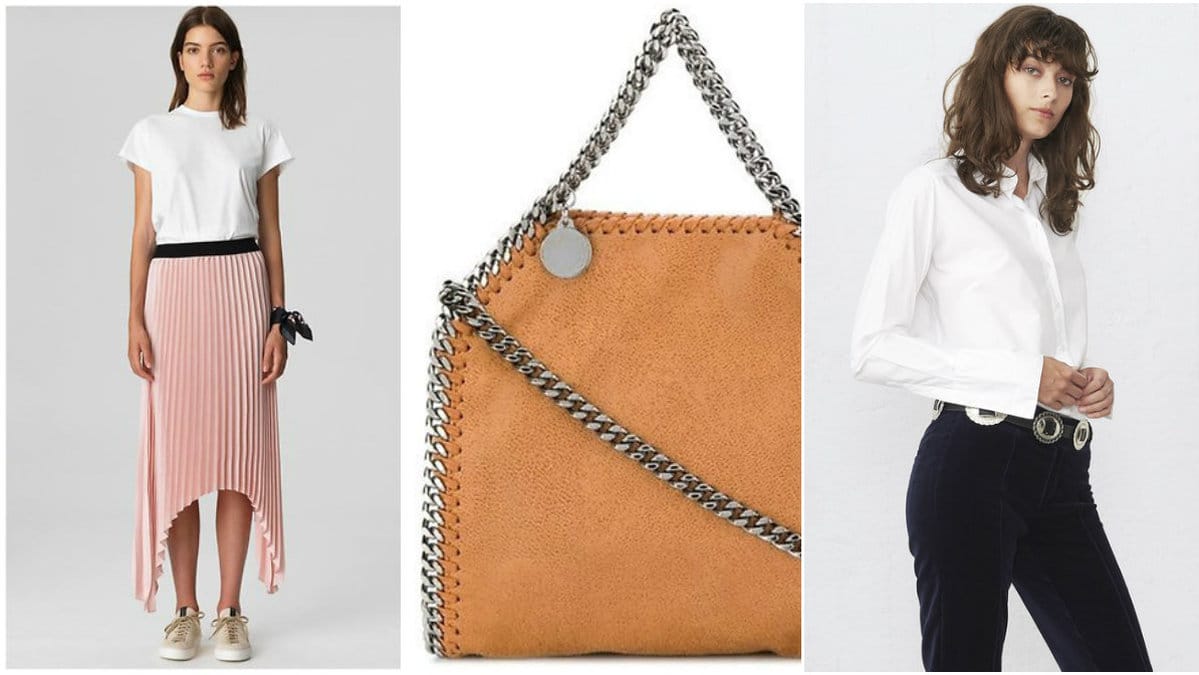 Tjej i rosa kjol, orange väska, tjej i vit blus